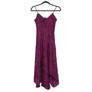 A La Carte Purple Floral Fairy Asymmetric MIDI Slip Dress Size M Whimsigoth 90s